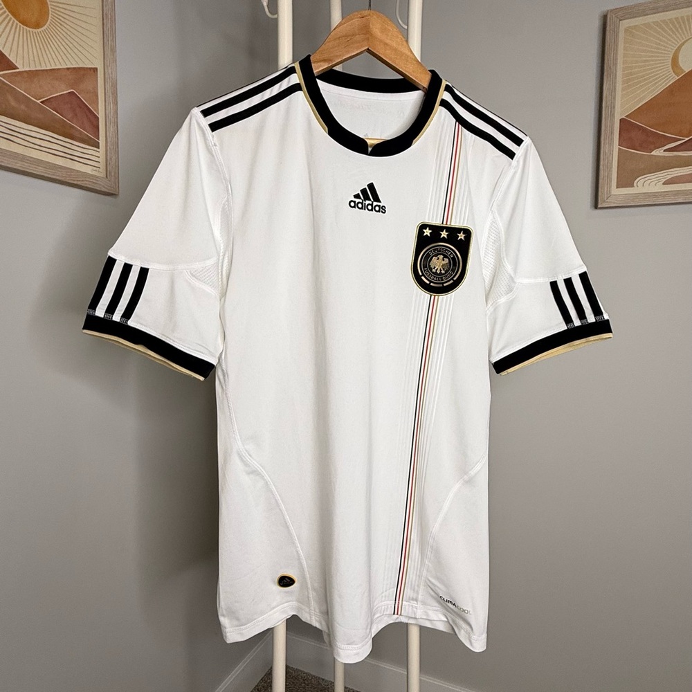 adidas White Men’s Germany National Team Soccer Jersey with Black & Gold Trim